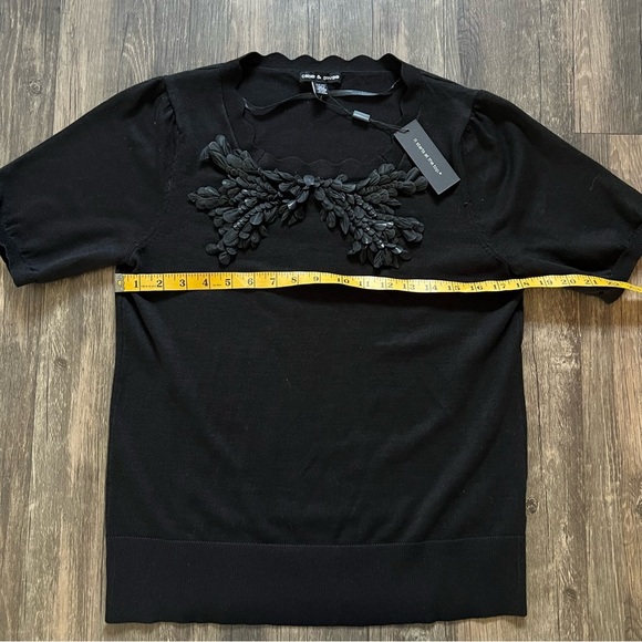 NWT Cable & Gauge Black Short Sleeve Bow Embellished Knit Top Holiday Party S - Picture 10 of 10